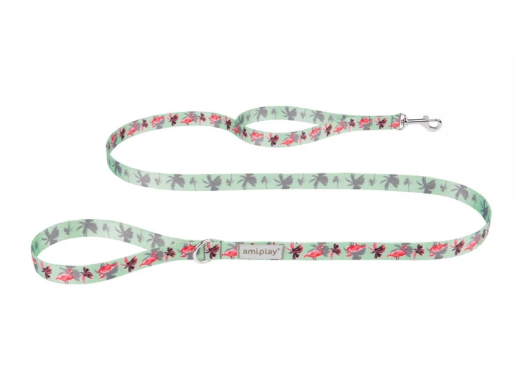 AMIPLAY BeHappy Smycz regulowana 7in1 L 100 – 200 x 2,5 cm FLAMINGO