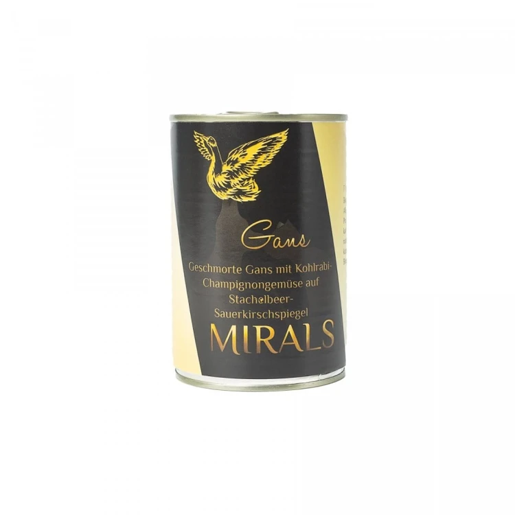 MIRALS Gans - Duszona gęś z kalarepą i pieczarkami z sosem agrestowo-wiśniowym (400g) Karma mokra dla psa