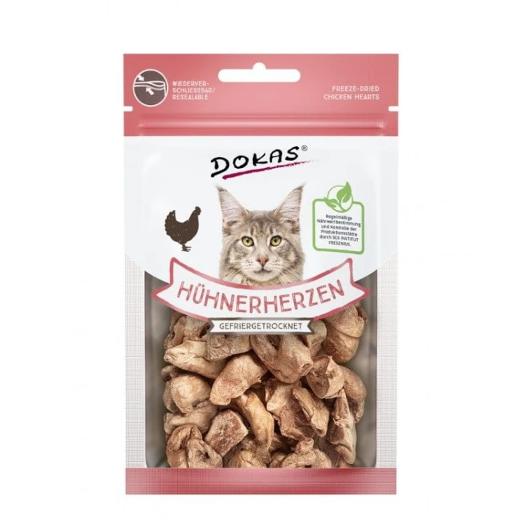 DOKAS Liofilizowane serca drobiowe dla kotów  15g Przysmaki dla kota