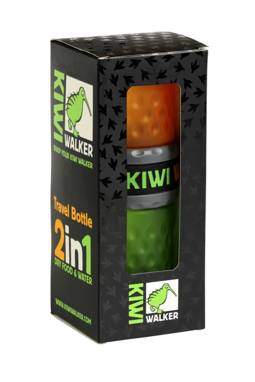 Kiwi Walker TRAVEL BOTTLE 2in1 butelka na wodę i karmę zielono-pomarańczowa
