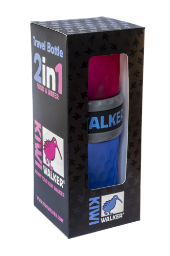 Kiwi Walker TRAVEL BOTTLE 2in1 butelka na wodę i karmę różowo-niebieska