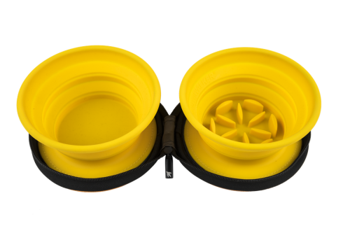 Kiwi Walker TRAVEL DOUBLE BOWL SLOWFEEDER zestaw spowalniających misek turystycznych pomarańczowych