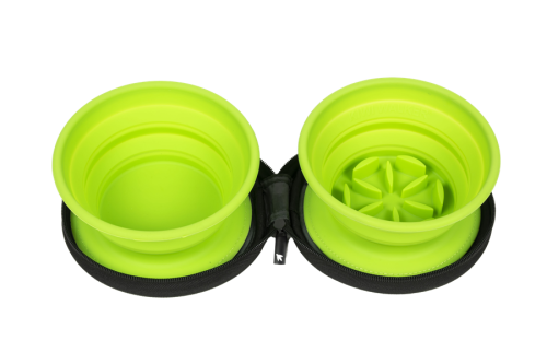 Kiwi Walker TRAVEL DOUBLE BOWL SLOWFEEDER zestaw spowalniających misek turystycznych zielonych