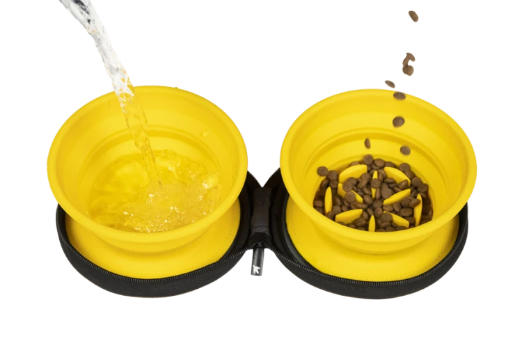 Kiwi Walker TRAVEL DOUBLE BOWL SLOWFEEDER zestaw spowalniających misek turystycznych różowych