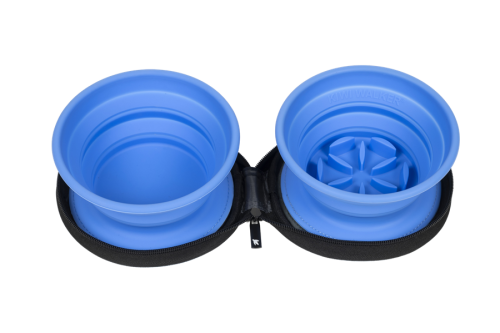 Kiwi Walker TRAVEL DOUBLE BOWL SLOWFEEDER zestaw spowalniających misek turystycznych niebieskich
