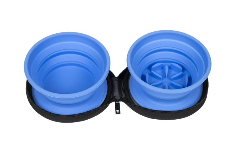Kiwi Walker TRAVEL DOUBLE BOWL SLOWFEEDER zestaw spowalniających misek turystycznych niebieskich