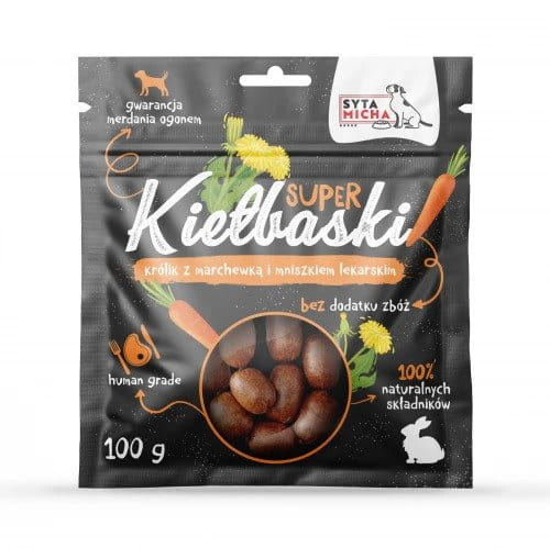 Syta Micha Super kiełbaski dla psa z królikiem, marchewką i mniszkiem 100g