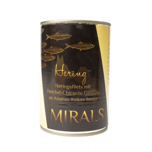 MIRALS Hering - Filety śledziowe z koprem włoskim i cykorią w sosie ananasowo-kokosowym (370g) Karma mokra dla psa