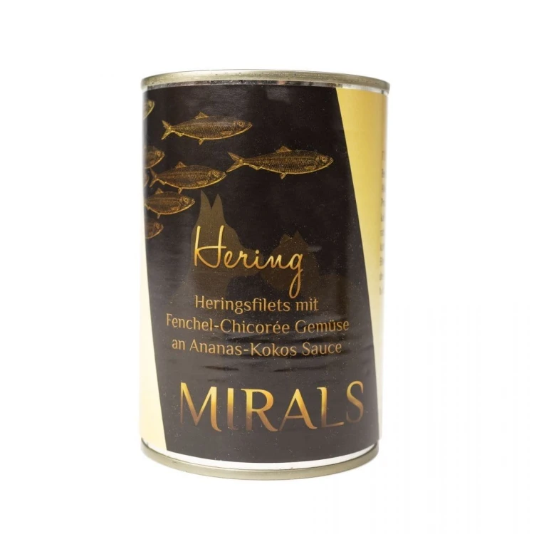 MIRALS Hering - Filety śledziowe z koprem włoskim i cykorią w sosie ananasowo-kokosowym (370g) Karma mokra dla psa