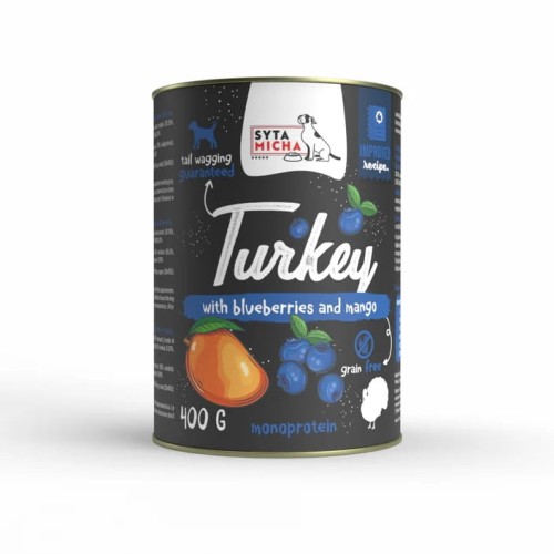 Syta Micha Karma mokra dla psa Indyk z jagodami i mango 400g