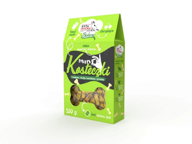 Syta Micha Bakery Ciastka dla psa Mini kosteczki z indykiem i chudym twarożkiem 100g