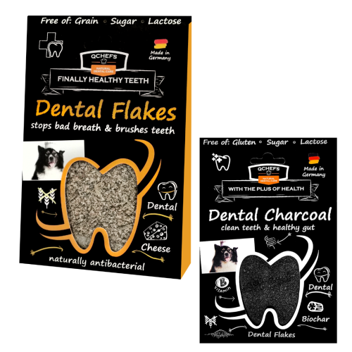 ZESTAW! QCHEFS Dental Flakes do higieny jamy ustnej + QCHEFS Dental Charcoal Przysmaki dentystyczne dla psa