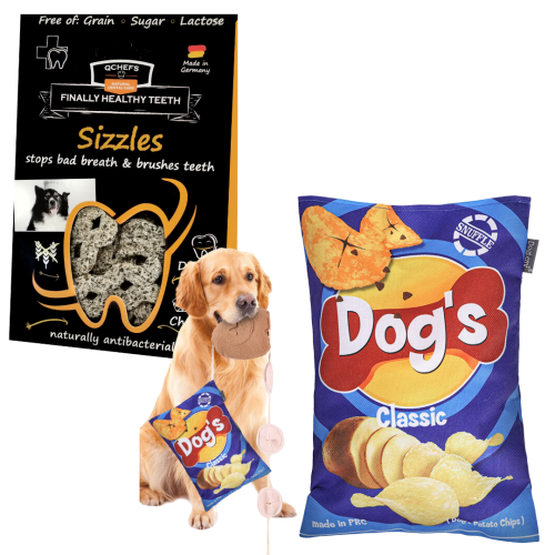 ZESTAW! Zabawka węchowa ChiPSY + QCHEFS Sizzles do higieny jamy ustnej dla psa i kota Przysmaki dentystyczne dla psa