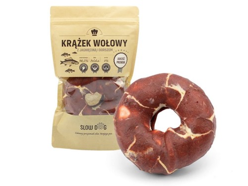 SLOW DOG Krążek wołowy owinięty jagnięciną i dorszem 11 cm 1 szt. Przysmak dla psa