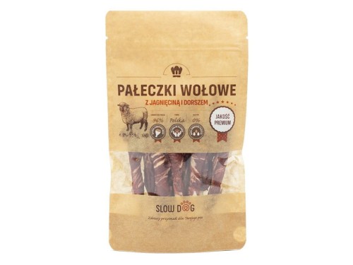 SLOW DOG Pałeczki wołowe z jagnięciną i dorszem 100g Przysmak dla psa