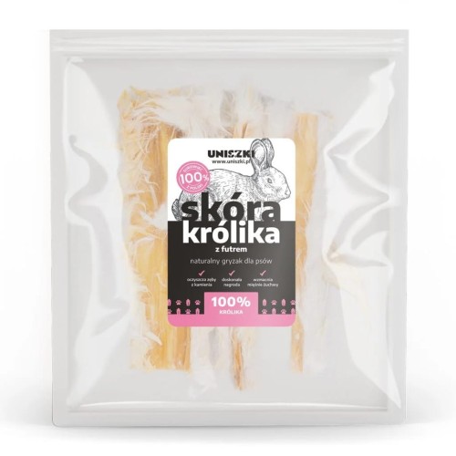 UNISZKI Skóra królika z futrem 100g Przysmaki dla psa