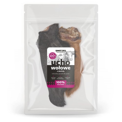 UNISZKI Ucho wołowe z sierścią 1 szt. Przysmaki dla psa