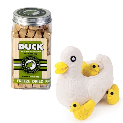 ZESTAW! Zabawka węchowa KACZA RODZINKA + Kiwi Walker 100% KACZKA liofilizowane smaczki 80g