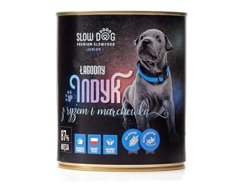 SLOW DOG Karma mokra dla szczeniąt Łagodny indyk z ryżem i marchewką 850g