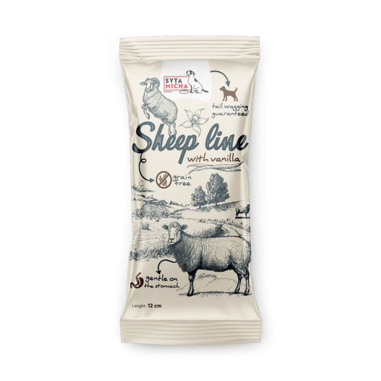 Syta Micha Sheep Line Kość do żucia dla szczeniąt Owca z wanilią 12cm