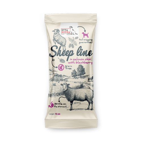 Syta Micha Sheep Line Kość do żucia Owca w skórze łososia z jeżyną 12cm