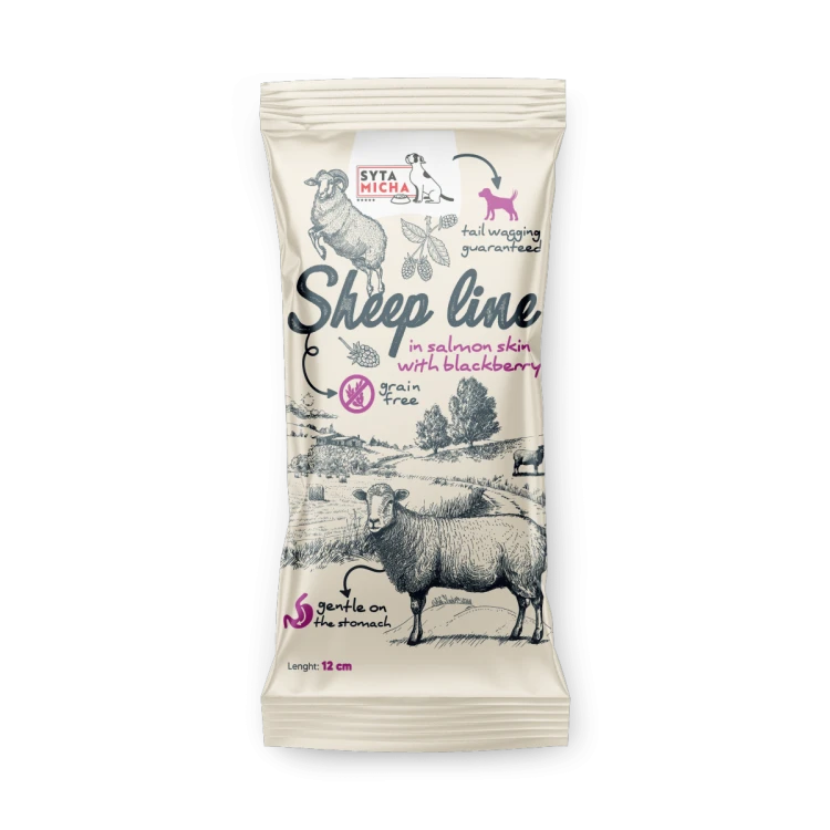 Syta Micha Sheep Line Kość do żucia Owca w skórze łososia z jeżyną 12cm
