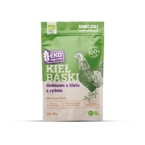 UNISZKI Ekologiczne kiełbaski drobiowe z fileta z ryżem 90g Przysmaki dla psa