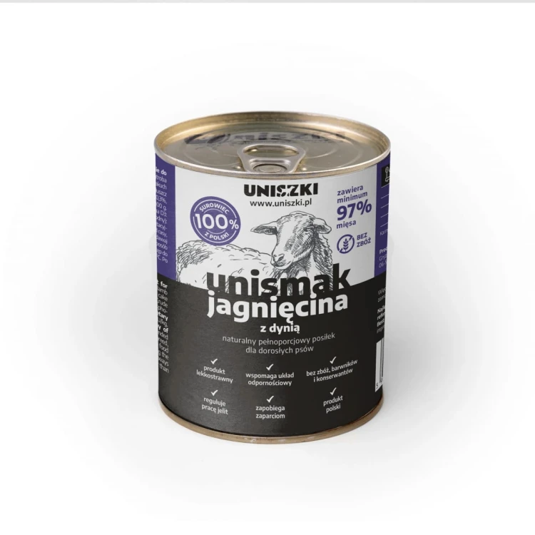 UNISZKI karma mokra dla psa UNIsmak jagnięcina z dynią 800g