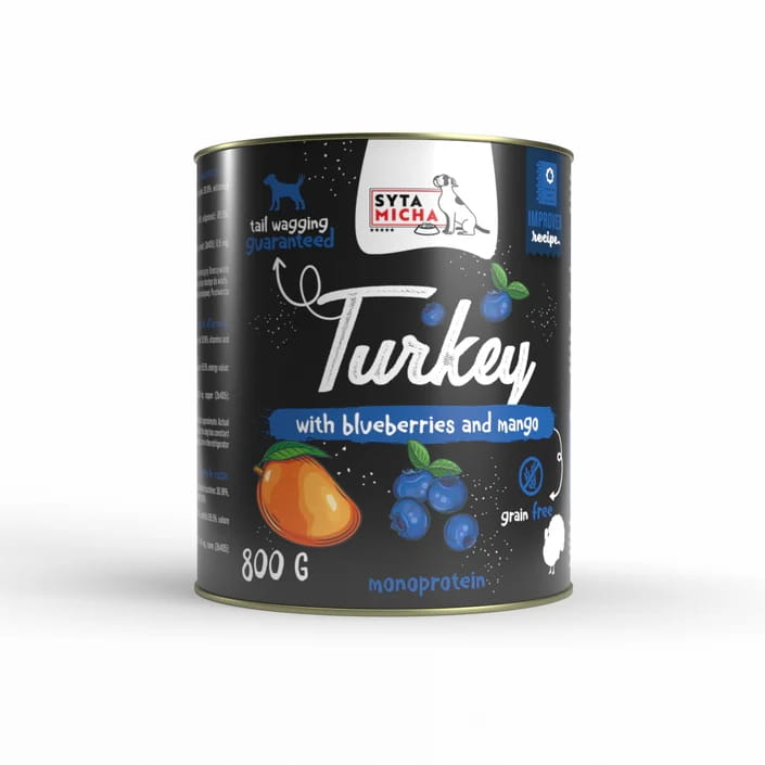 Syta Micha Karma mokra dla psa Indyk z jagodami i mango 800g