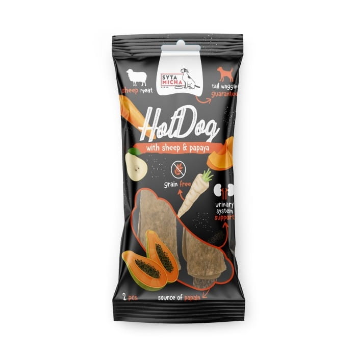 Syta Micha Hot Dog do żucia dla psa - warzywny z papają w skórze owcy 2 szt.