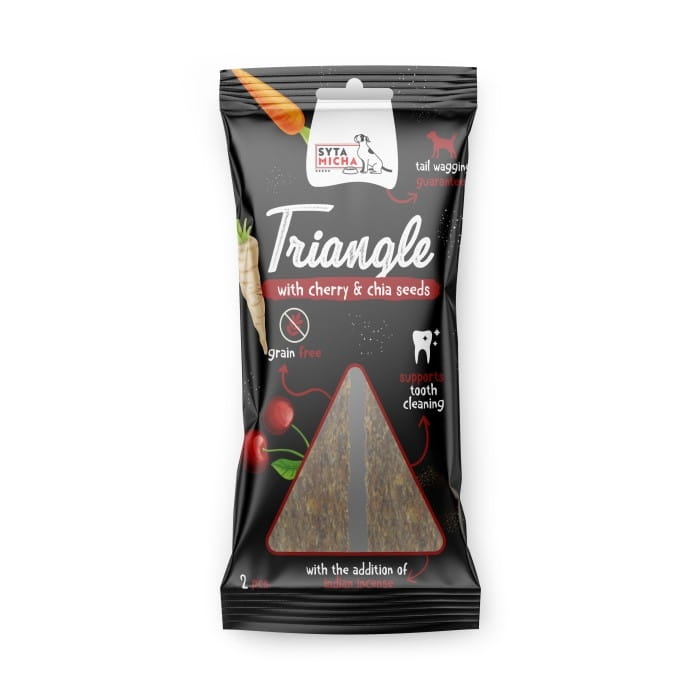 Syta Micha Trójkąt do żucia dla psa - Struś z wiśnią i nasionami chia 2 szt.
