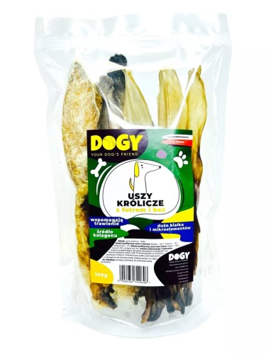 DOGY Uszy Królicze z futrem i bez 100g