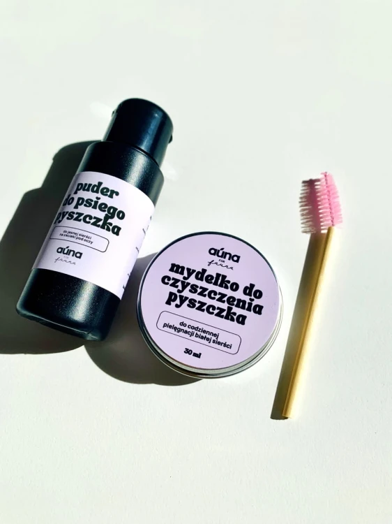 AUNA ZESTAW na zacieki pod oczami dla psów | MYDŁO + SZCZOTKA + PUDER