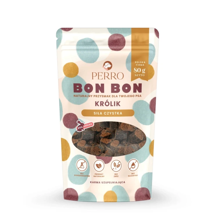 PERRO BON BON Królik – Siła Czystka Przysmaki z dodatkiem funkcyjnym 80g Przysmaki dla psa