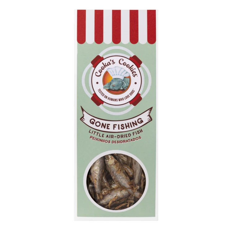 Cooka’s Cookies GONE FISHING Suszone powietrzem rybki Omena 90g Przysmak dla psa
