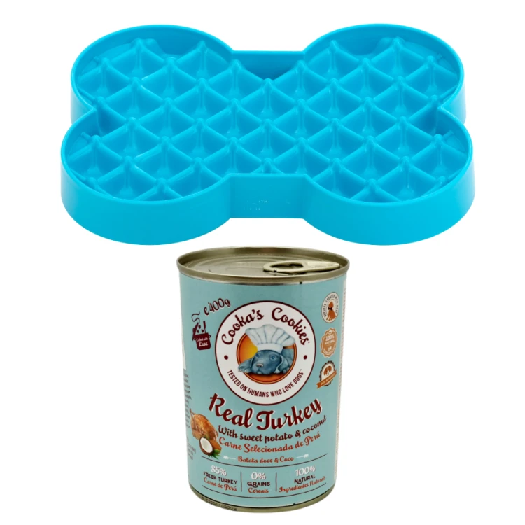 ZESTAW! Cooka’s Cookies REAL TURKEY Karma mokra dla psów z indykiem 400g + Miska slow food spowalniająca jedzenie SMALL SLODOG® turkusowa