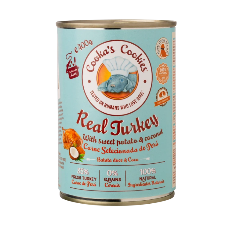 ZESTAW! Cooka’s Cookies REAL TURKEY Karma mokra dla psów z indykiem 400g + Miska slow food spowalniająca jedzenie SMALL SLODOG® turkusowa