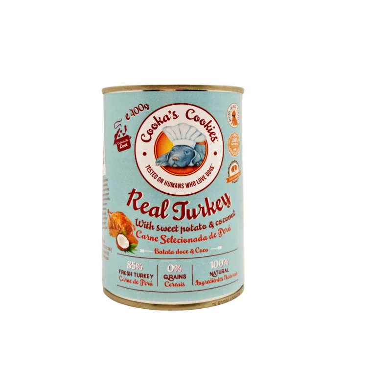 ZESTAW! Cooka’s Cookies REAL TURKEY Karma mokra dla psów z indykiem 400g + Miska slow food spowalniająca jedzenie SMALL SLODOG® turkusowa
