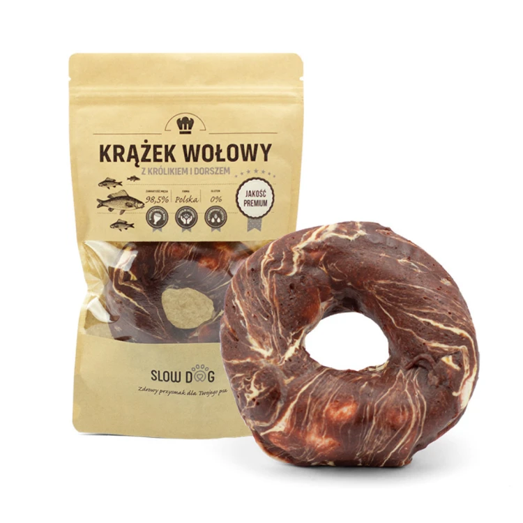 SLOW DOG Krążek wołowy owinięty królikiem i dorszem 11 cm - 1 szt. Przysmak dla psa