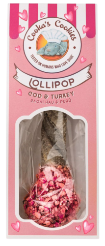Cooka’s Cookies EDYCJA RÓŻOWA LOLLIPOP Lizak - gryzak z dorsza i indyka 30g  Przysmak dla psa