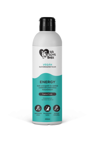 We Love Bark ENERGY Tropical Fruits Prebiotyczny szampon dla psów, który energetyzuje  całą sierść i zmniejsza linienie 250ml