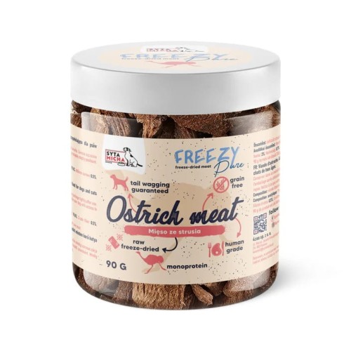 Syta Micha 100% liofilizowane mięso strusia dla psa FREEZY Pure 90g