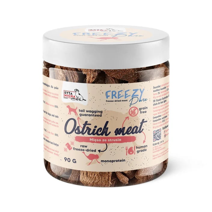 Syta Micha 100% liofilizowane mięso strusia dla psa FREEZY Pure 90g