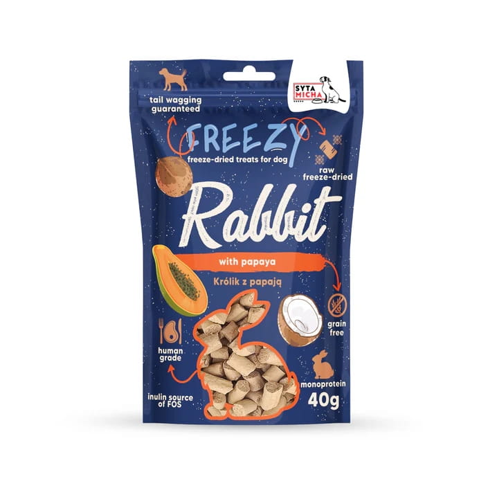 Syta Micha Liofilizowane przysmaki dla psa Królik z papają FREEZY 40g