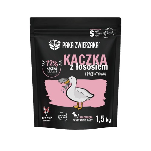 Paka Zwierzaka Karma sucha Kaczka z łososiem PUPPY 1,5kg