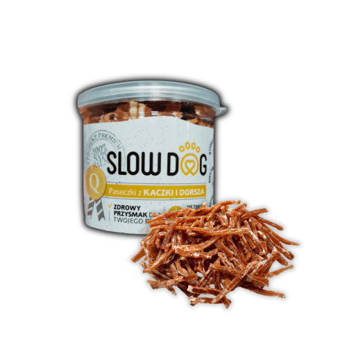 SLOW DOG Treserki Paseczki z kaczki i dorsza 70g Przysmak dla psa