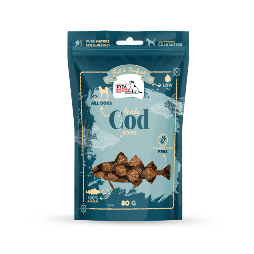 Syta Micha Fish &amp; Seafood Przysmaki z dorszem dla psa 80g