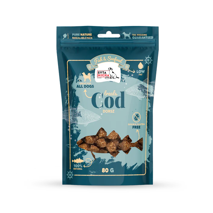 Syta Micha Fish &amp; Seafood Przysmaki z dorszem dla psa 80g