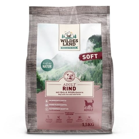 WILDES LAND DOG Soft Rind - wołowina- półwilgotna karma dla psa 1,5kg