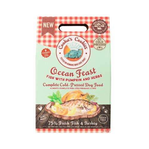 Cooka's Cookies OCEAN FEAST - Półwilgotna karma dla psa tłoczona na zimno z rybą i indykiem 3kg